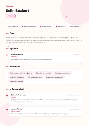 Muhabir ve Kameraman Cv Örnekleri cv indir